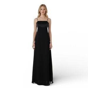 Alfred Angelo Black Satin and Chiffon Long Dress Size Small Spaghetti Straps